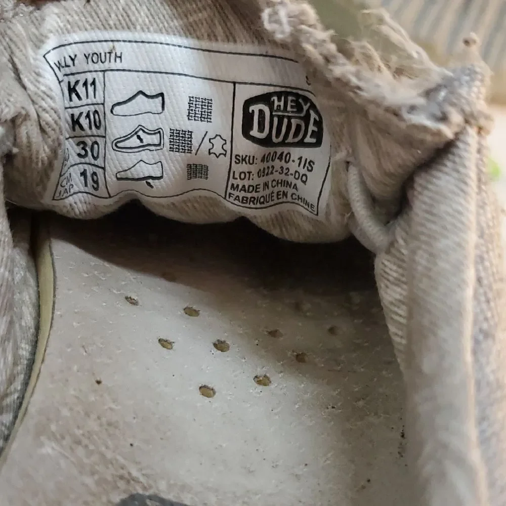 Hey Dude Toddler Light Gray Moccasins Size 11 Youth